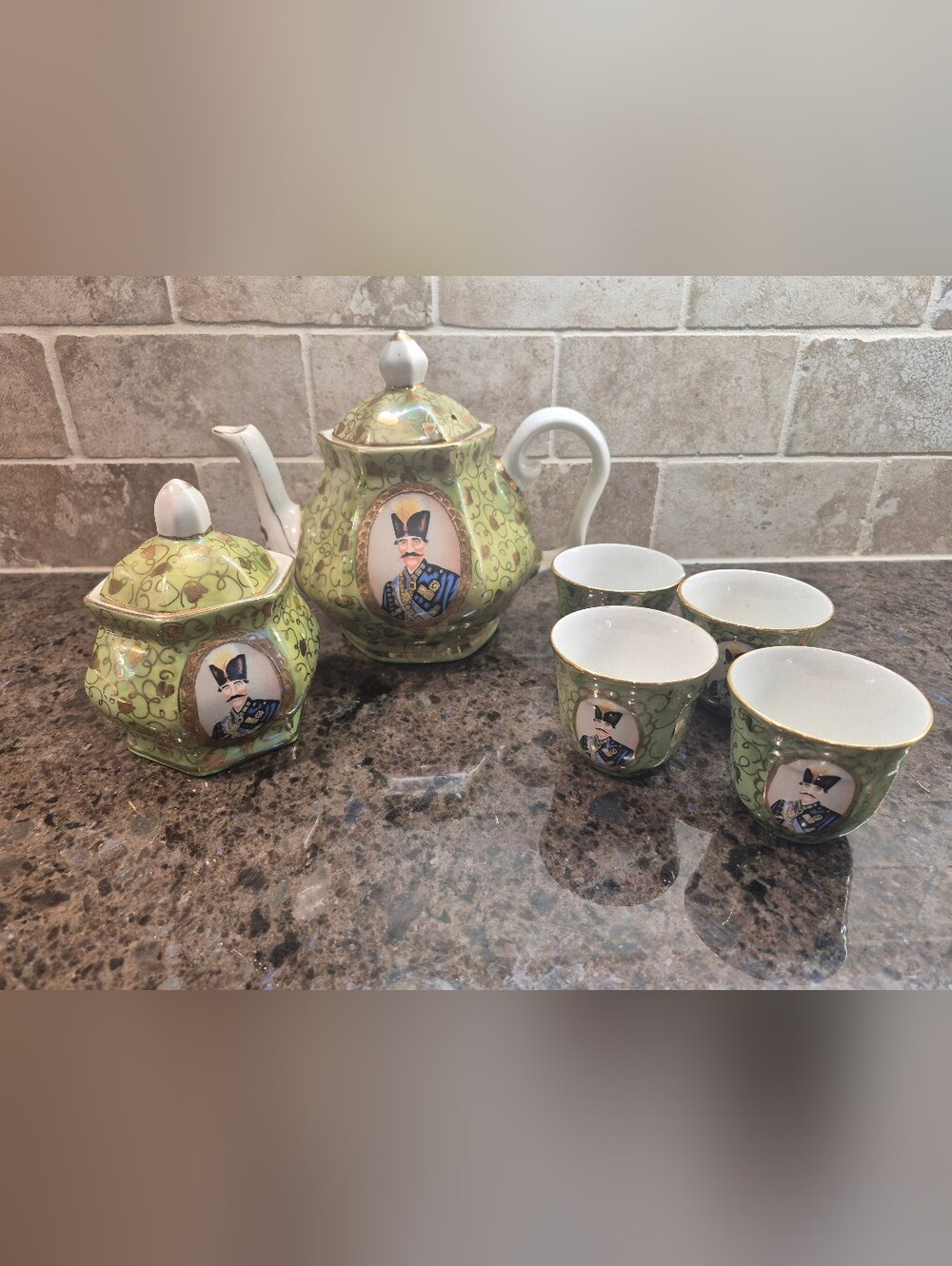 Vintage Persian Shah Naser Al-din Mix Match Teapot Tea Coffee Cups & Sugar Bowl